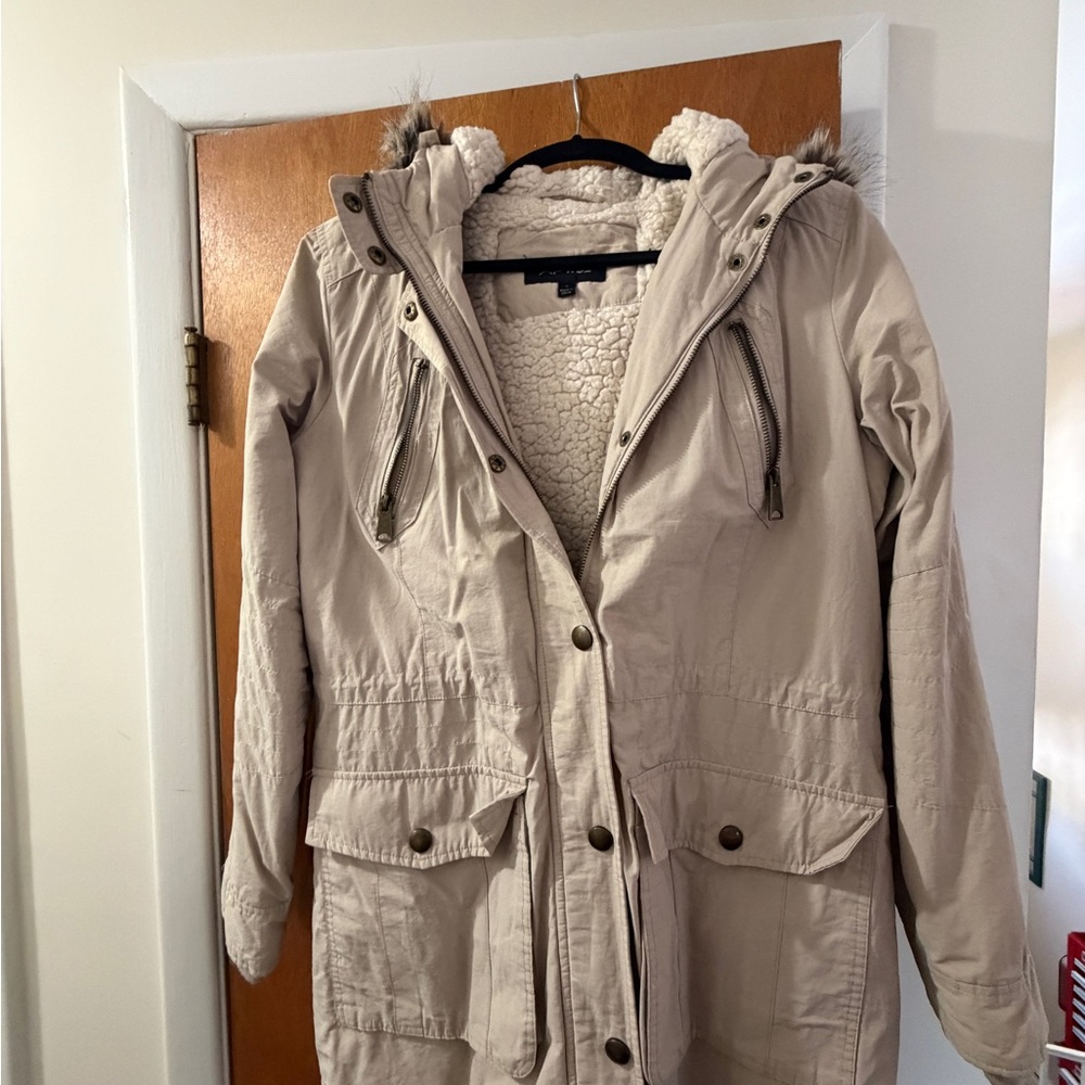 Women's Beige Hooded Parka Coat